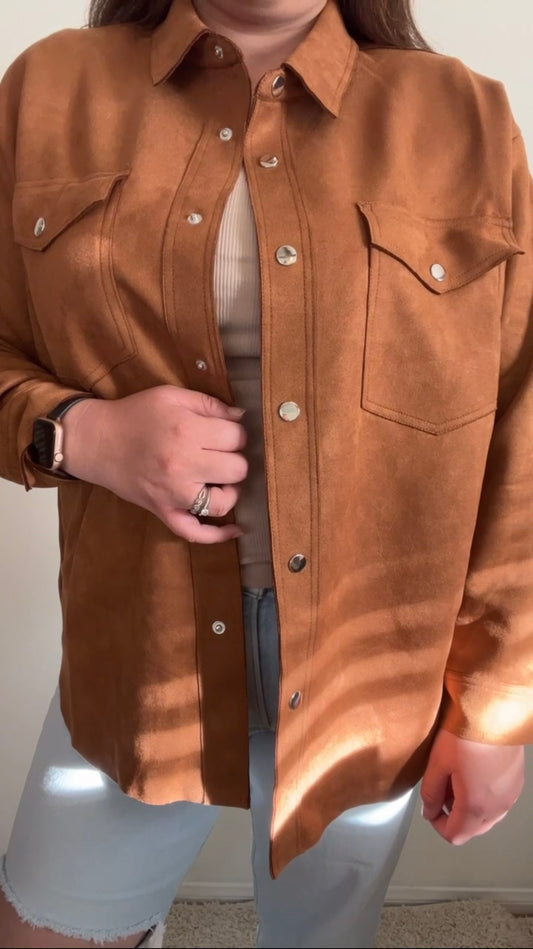 Suede in Love Button Up Shaket - Camel