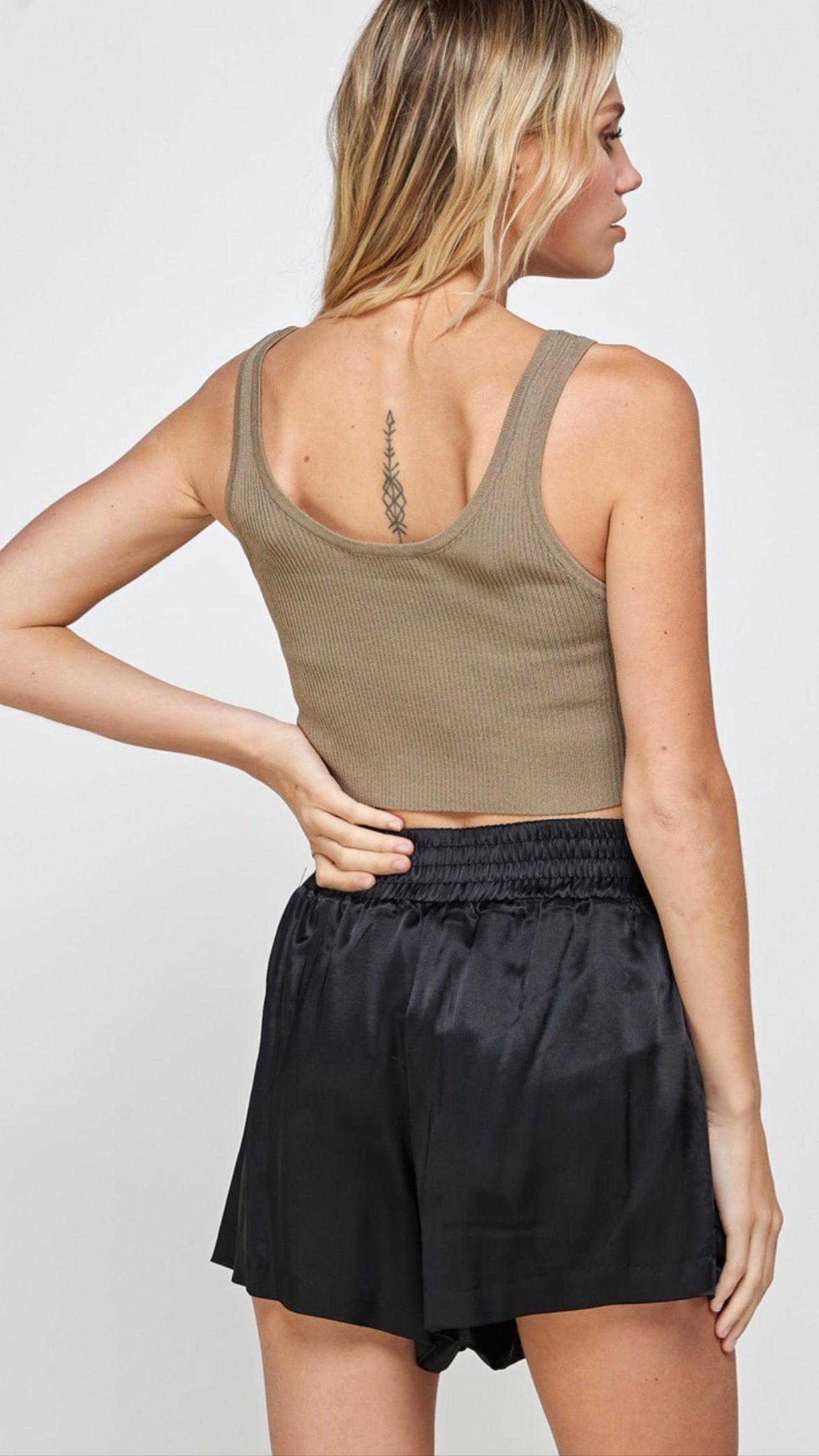 Olive You Ribbed Cropped Tank