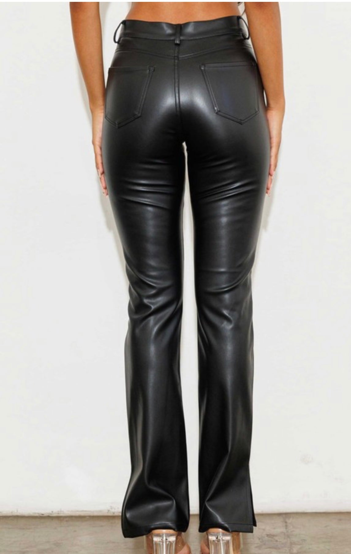 Vera Leather Side Slit Bootcut Pants